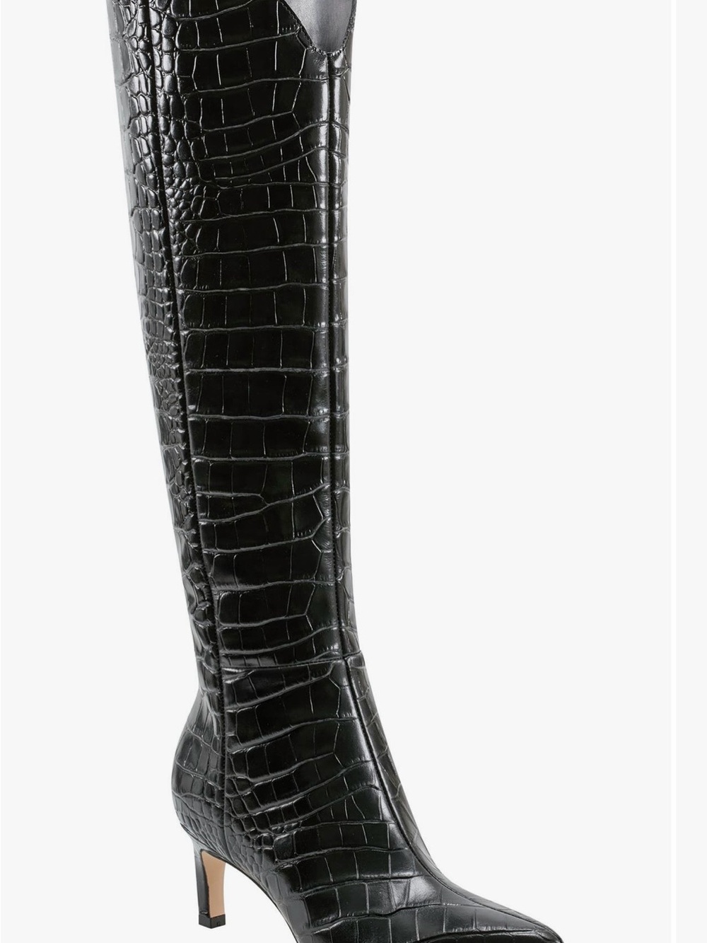 Marc Fisher Black Croc-Embossed Knee-High Boot with Low Heel. New, still in box